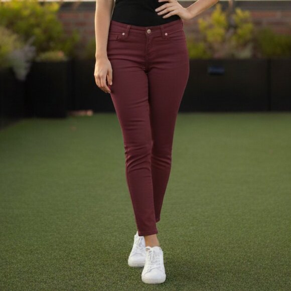 Zara Women's Skinny Jeans Coloured denim Slim Mid rise Maroon burgundy size 2 - Picture 1 of 16